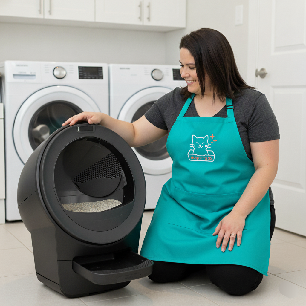 Tidy Cats technician cleaning litter robot